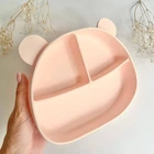 Тарілка дитяча Ведмедик силіконова секційна на присосці (Baby PINK), посуд для дітей