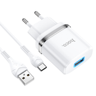 Адаптер сетевой Hoco Type-C Cable Ardent charger set N1 |1USB, 2.4A, 12W| (Safety Certified) белый