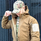 Демисезонная мужская Куртка Softshell на флисе с Капюшоном и Липучками под шевроны койот размер L - изображение 7