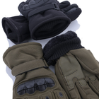 Плотные зимние перчатки на меху с антискользкими вставками олива размер универсальный - изображение 2