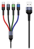 Плетений кабель Usams 4 в 1 USB - USB Type-C + Micro-USB + 2xLightning швидка зарядка 0.35 м (6958444984315) - зображення 1