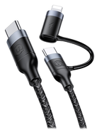Плетений кабель Usams USB Type-C - USB Type-C + Lightning швидка зарядка 1 м Black (6958444984582) - зображення 1