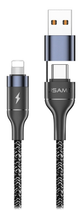 Плетений кабель Usams USB + USB Type-C - Lightning швидка зарядка 1.2 м Black (6958444984605)