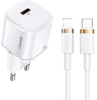 Мережевий зарядний пристрій Usams US-CC124 T36 USB-C mini 20W PD 3.0 Fast Charging White + кабель USB-C - Lightning White (6958444945514) - зображення 1