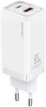 Мережевий зарядний пристрій Usams US-CC153 T47 USB-C+USB 65W PD Fast Charging Super Si White (6958444976884) - зображення 1
