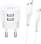 Мережевий зарядний пристрій Usams T20 2xUSB 10W QC2.0 Fast Charging White + кабель USB - microUSB 1 м White (6958444981017) - зображення 1