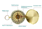 Туристический компас жидкостный с металлической крышкой Kromatech 45 мм Kali в латунном корпусе с небольшим кольцом для цепочки или шнурка для походов - изображение 3