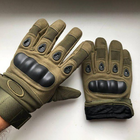Зимние утепленные перчатки с косточками и сенсорными накладками олива размер L - изображение 3