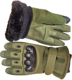 Тактические перчатки с пальцами Combat с мехом олива L - изображение 1