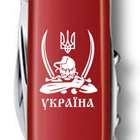 Швейцарский нож Victorinox HUNTSMAN UKRAINE 91мм/15 функций, красные накладки, Козак с саблями бел. - изображение 3