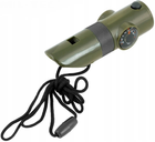 Туристичний багатофункціональний свисток польовий рятувальний Mil-Tec 6 в 1 з компасом/термометром/лупою шнурок для носіння на шиї оливковий