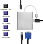 Adapter Qoltec USB Typ-C - VGA/USB A/RJ45/USB Type-C 4 w 1 PD srebrzysty (5901878504100) - obraz 2