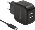 Ładowarka sieciowa Qoltec 17 W 2 x USB + kabel USB Type-C Czarny (5901878501888) - obraz 1