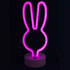 Неоновый светильник Neon Lights "Кролик" Ночник LED лампа настольная от USB и 3хАА Розовый