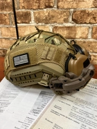 Шлем FAST USA NIJ IIIA M-L песок, EARMOR M31 Активные шумоподавляющие стрелковые наушники, крепления, кавер - изображение 3