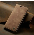 Чехол книжка Caseme с магнитом для Xiaomi Redmi Note 9 Pro коричневый