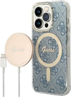 Etui + Ładowarka Guess 4G Print MagSafe do Apple iPhone 14 Pro Blue (3666339102982) - obraz 1