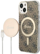 Etui + Ładowarka Guess 4G Print MagSafe do Apple iPhone 14 Plus Brown (3666339102906) - obraz 1