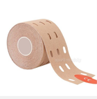 Кинезио тейп (кинезиологический тейп) перфорированный (punch tape) Kinesiology Tape 5см х 5м телесный - изображение 2