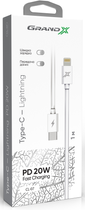 Кабель Grand-X Type-C - Lightning Fast Charge for iPhone 20W White (5902768707151) - зображення 3