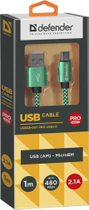 Kabel Defender USB08-03T Pro USB 2.0 AM-MicroBM 1 m Zielony (4714033878043) - obraz 1