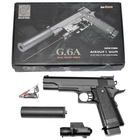 G6A Страйкбольний пістолет Galaxy Colt M1911 Hi-Capa з глушником та прицілом метал чорний - изображение 1