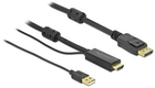 Kabel Delock HDMI – DisplayPort + USB Type-A 4K 2 m Black (4043619859641)