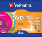 Verbatim DVD-R 4.7 GB 16x Slim 5 шт Color (23942435570) - зображення 1