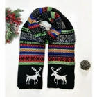 Новорічний шарф в'язаний вовняний зі сніжинками та оленями двосторонній 180*36 см