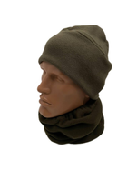 Комплект флисова шапка з бафом хакі / Флісова шапка+шарф-труба для військових кольору олива - зображення 1