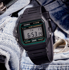 Мужские наручные часы Casio F-91W-3 Черные с зеленым 12/24 ч