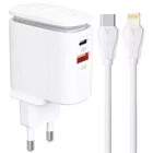 Зарядне мережеве LDNIO A2423C USB/Type-C QC PD 25W адаптер + нічник + кабель Type-С to Lightning швидка зарядка для Тайп-с/Лайтнінг для Apple iPhone iPad Білий