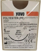 Нитка хірургічна нерозсмоктувальна стерильна YAVO Polyester Поліфіламентна USP 1 90 см з однією зворотно ріжучою (DKO) голкою 3/8 кола 40 мм 12 шт Зелена (5901748151472) - зображення 1
