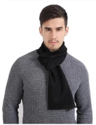 Шерстяной шарф черный мужской натуральный стильный 180*33 см