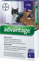 Краплі Bayer Адвантейдж 80 від заражень бліхами для котів та кроликів понад 4 кг 4 піпетки (4007221027492/4007221046394)