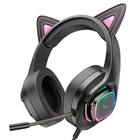 Наушники Hoco игровые проводные подсветка микрофон Cat Ear W107 Elf Black / Pink (W107 Pink)