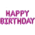 Куля фольгована напис надувний 40 см Happy Birthday Фуксія