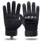 Универсальные тактические полнопалые перчатки с защитой косточек черные 8000-М - изображение 1