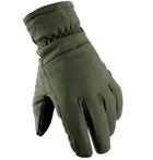 Водоотталкивающие ветрозащитные Softshell на флисе зимние перчатки Олива 9002-L - изображение 6