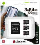 Karta pamięci Kingston microSDXC 3x64GB Canvas Select Plus Class 10 UHS-I U1 V10 A1 + SD-adapter (740617299007) - obraz 3