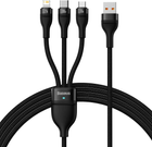 Kabel Baseus Flash Series 2 One-for-three Fast Charging Data Cable USB to M+L+C 100 W 1.2 m Black (CASS030001) - obraz 1