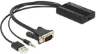 Kabel adapter Delock VGA + USB + mini Jack 3.5 mm - HDMI M/M/F 0.25 m Black (4043619625970) - obraz 1