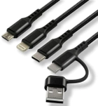 Kabel Everactive USB Type-A + USB Type-C - USB Type-C + micro-USB + Lightning M/M 1.2 m Black (5903205772183) - obraz 2