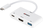 Kabel adapter Lindy USB Type-C - HDMI + USB Type-A M/M 0.18 m White (4002888433402) - obraz 1
