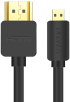 Kabel Ugreen HD127 micro HDMI to HDMI v2.0 UltraHD 4K-3D 1 m Black (6957303831487) - obraz 1