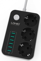 Мережевий фільтр-подовжувач LDNIO SE3631 3 розетки / 6 USB 1.6 м Black / White (6933138636312) - зображення 2