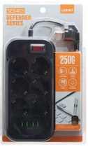 Filtr sieciowy przedłużacz LDNIO SE6403 6 gniazd / 4 USB 2 m Black (6933138690178) - obraz 5