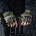 Тактичні Військові Рукавички Без Пальців Для Військових з накладками Олива Tactical Gloves PRO Olive M Безпалі Армійські Штурмові - зображення 9