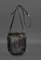 Шкіряна жіноча сумка з бахромою міні-кроссбоді чорна краст - зображення 1