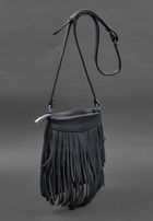 Кожаная женская сумка с бахромой мини-кроссбоди темно синий - изображение 2